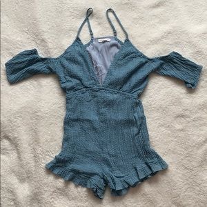 Sky Blue Cold Shoulder Honey Punch Romper